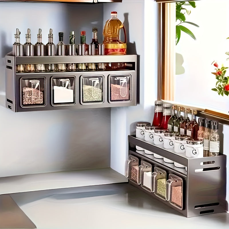 Organizzatore per spezie da parete in acciaio inossidabile, contenitore multifunzionale da cucina, portaspezie nero, portaspezie con barattoli per spezie