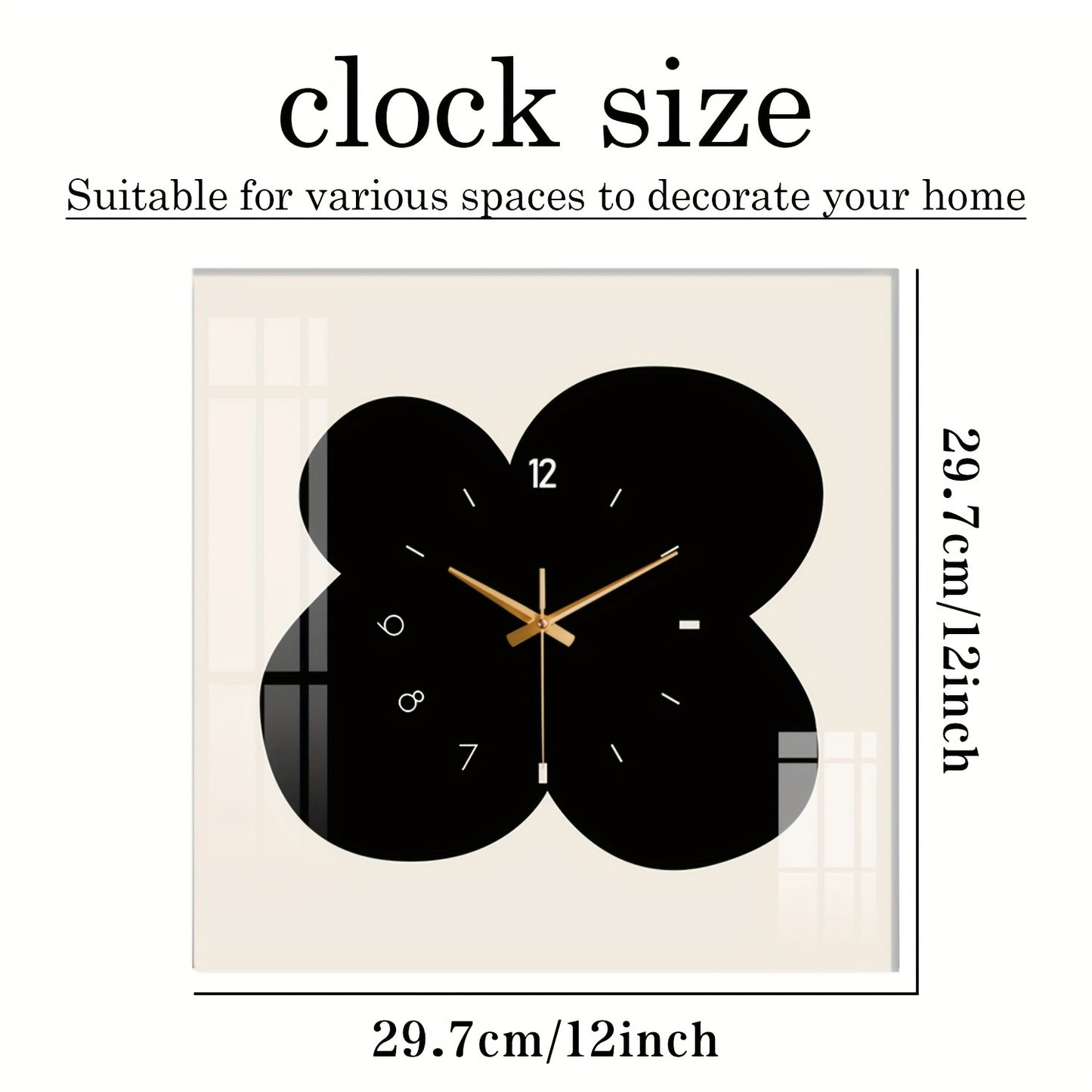 Orologio da Parete Floreale Nero - Opera d'Arte Unica Realizzata a Mano | Orologio Quadrato in Vetro da 12 Pollici | Movimento Silenzioso Senza Ticchettio | Alimentato a Batteria | Arredamento Moderno per la Casa | Ideale per Soggiorni, Camere da Letto e