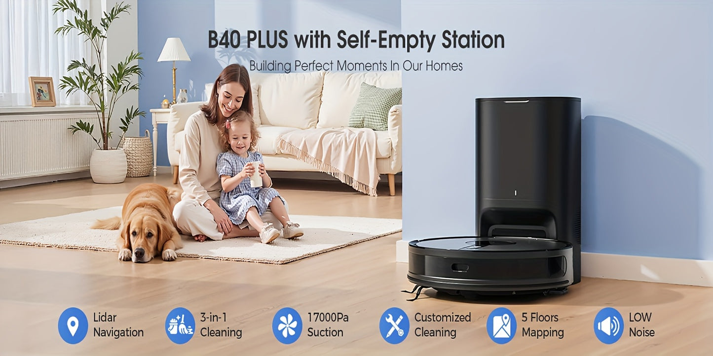 Lubluelu 2025 Ultimo Robot Aspirapolvere e Lavapavimenti B40Plus/Sl60D - Forte Aspirazione 5100Pa, Autovuoto, Mappatura Multi-Piano, Soluzione di Pulizia 3-in-1 per Peli di Animali Domestici, Tappeti e Pavimenti Duri con Funzione di Auto-Ricarica