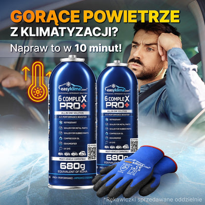 Kit 2x EasyKlima 6 Complex PRO+ R134a 6 in 1, due preparati per aria condizionata automobilistica, bombola da 680 g, agente di ricarica per impianti, sigillante per gomma e metallo, olio per compressore, essiccante per riduzione umidità, colorante UV per