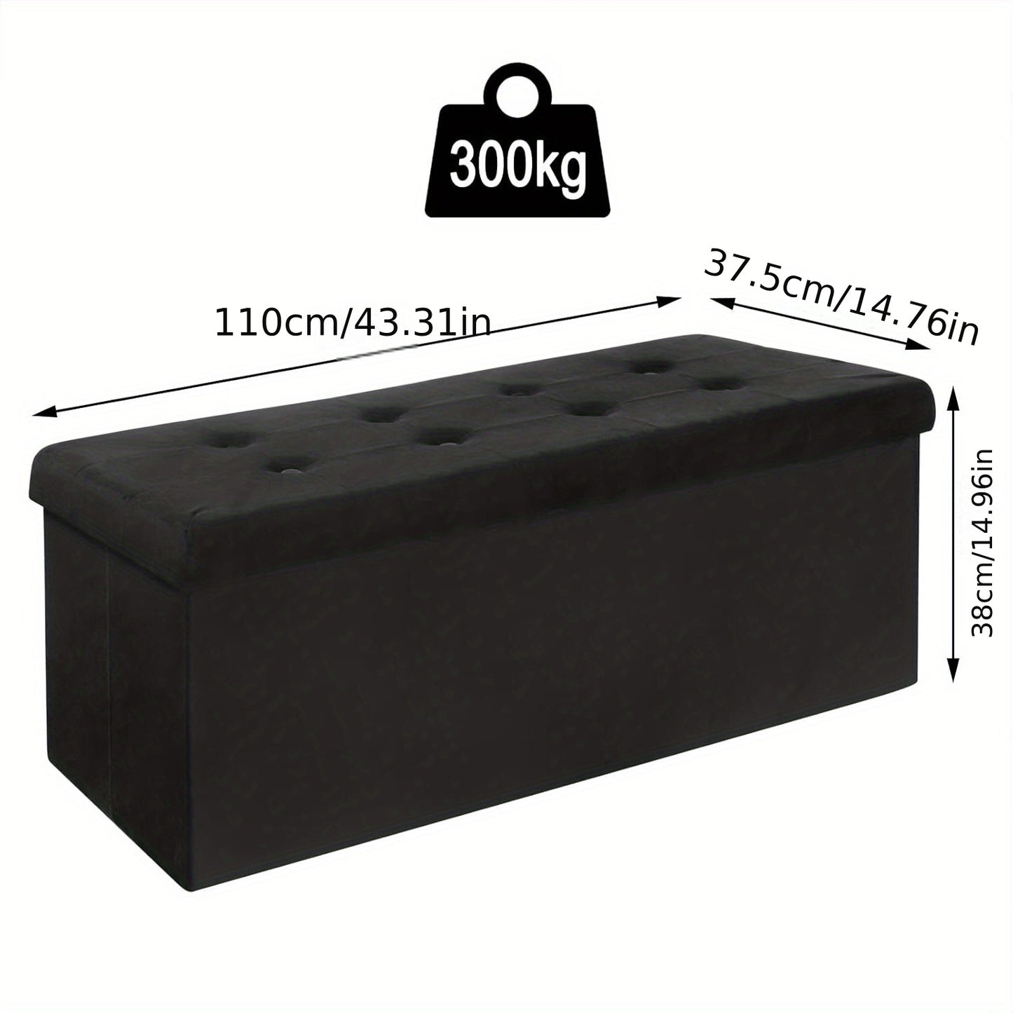 Banco con spazio di archiviazione 110cm, petto con spazio di archiviazione 118L pieghevole, sedile petto sedile scatola di archiviazione scatola di archiviazione pieghevole, letto banco camera da letto, caricabile fino a 300 kg