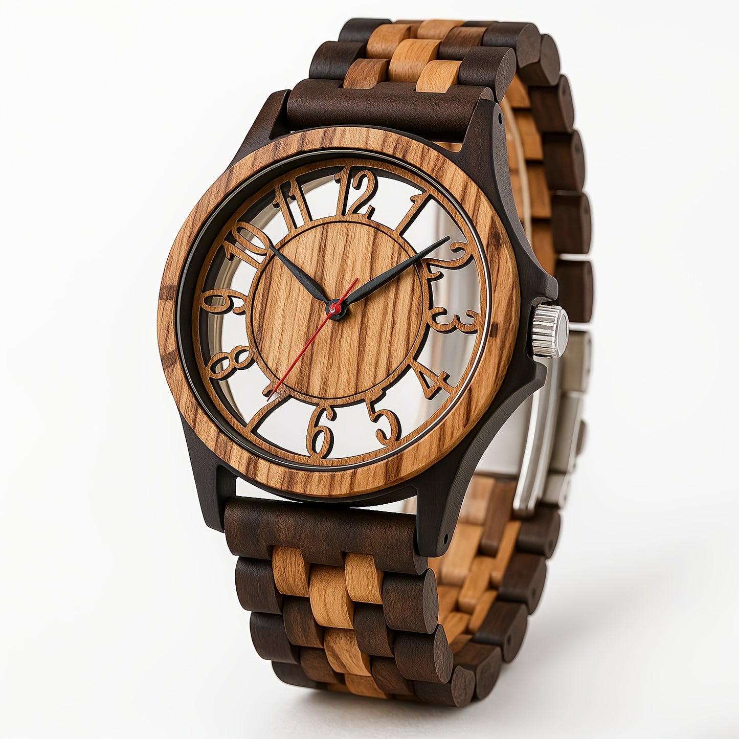 LeeEv Orologi da Uomo in Legno Leggero e Trasparente a Colori Mescolare, Incisi a Mano, Analogico al Quarzo, Orologio da Polso in Bambù, Regalo per Uomo