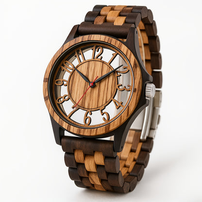 LeeEv Orologi da Uomo in Legno Leggero e Trasparente a Colori Mescolare, Incisi a Mano, Analogico al Quarzo, Orologio da Polso in Bambù, Regalo per Uomo