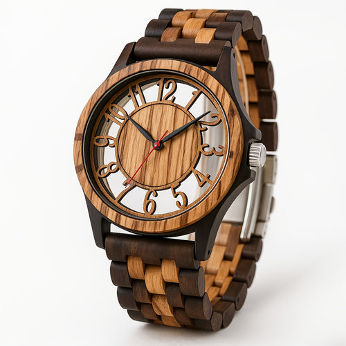 LeeEv Orologi da Uomo in Legno Leggero e Trasparente a Colori Mescolare, Incisi a Mano, Analogico al Quarzo, Orologio da Polso in Bambù, Regalo per Uomo
