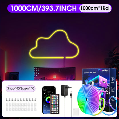 Striscia LED Neon 5M/10M/15M/20M/30M, 24V, Telecomando/Controllo App, Striscia Luminosa RGB Flessibile, IP67, Ideale per Camera da Letto, Decorazioni per Interni ed Esterni
