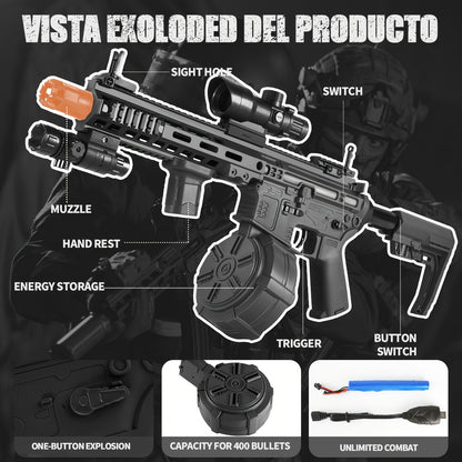 Lanciatore di Sfere di Gel, Blaster Automatico Giocattolo [Aggiornamento ad Alta Velocità 7.4V] con Clip per Proiettili, Tamburo, Mirino Olografico - Sfere di Gel Non Incluse. Regali Ideali per Natale e il Ringraziamento!