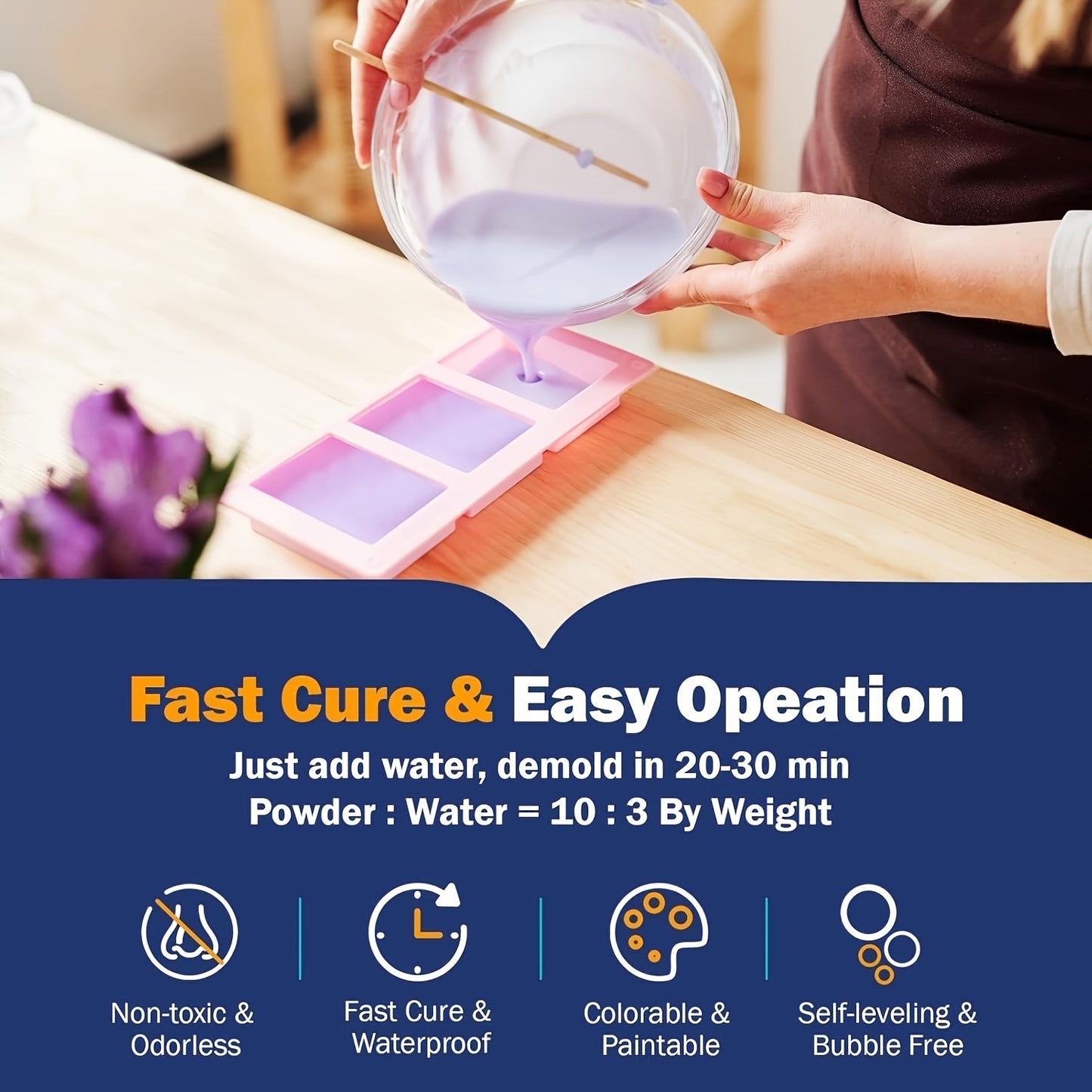 Polvere per colata in resina 1000g, Kit per colata in resina a rapida polimerizzazione per principianti, Sformatura in 20-30 minuti, Polvere per modellazione in gesso ad attivazione ad acqua di facile miscelazione per artigianato, scultura, fai da te, art