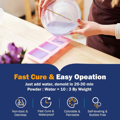 Polvere per colata in resina 1000g, Kit per colata in resina a rapida polimerizzazione per principianti, Sformatura in 20-30 minuti, Polvere per modellazione in gesso ad attivazione ad acqua di facile miscelazione per artigianato, scultura, fai da te, art