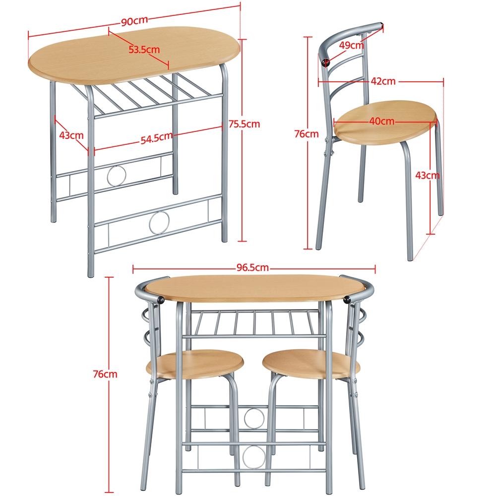 Costoffs Set Tavolo e 2 Sedie da Bar e Sala da Pranzo in Legno e Metallo per Cucina Balcone Piccoli Spazi Sedia Portata 136 kg