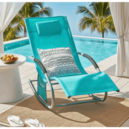 1 Pezzo Lettino Prendisole Lettino da Giardino Sdraio Relax Sedia a Dondolo da Esterno con Cuscino Poggiatesta Superficie Ergonomica Tessuto Resistente agli Agenti Atmosferici Struttura in Metallo Tasca Laterale Portata Massima 150 kg Terrazza Balcone Gia