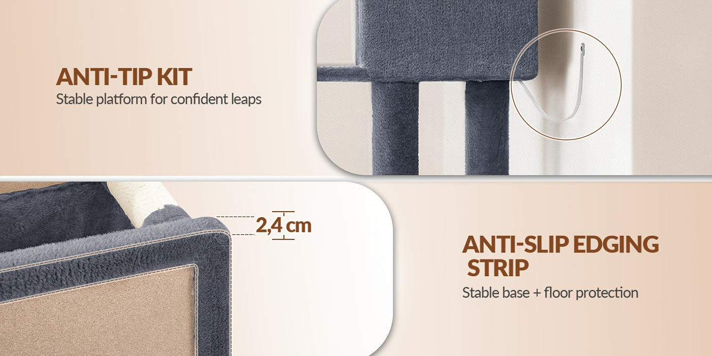 Grande Albero per Gatti, 152cm Tiragraffi, Robusto Albero per Gatti Grandi con Tiragraffi in Sisal, Tavola per Graffiare, 2 Comode Casetta per Gatti, 2 Piattaforme, Pompon, Area Riposo
