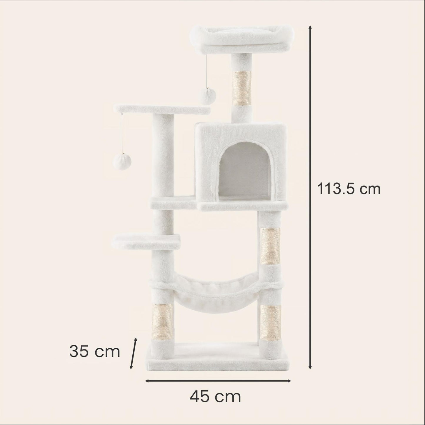 Albero per Gatti Multi Livello, Torre Tiragraffi per Gatti con 4 Pali Tiragraffi, Amaca, Grotta, Giochi