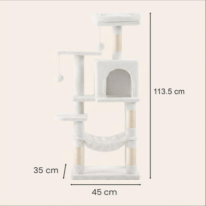 Albero per Gatti Multi Livello, Torre Tiragraffi per Gatti con 4 Pali Tiragraffi, Amaca, Grotta, Giochi