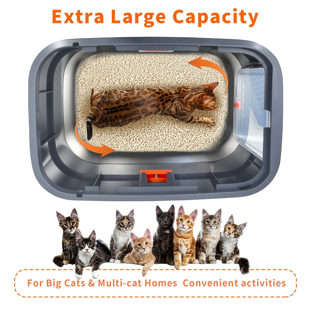 Lettiera per gatti extra large in acciaio inossidabile con coperchio - Misura XL, sponde alte, a prova di perdite, design facile da pulire, include paletta - Adatta per più gatti e razze di grandi dimensioni
