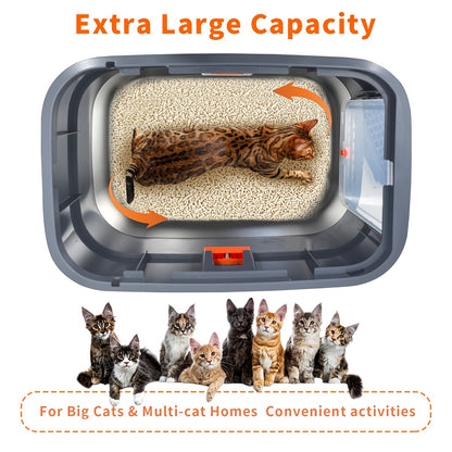 Lettiera per gatti extra large in acciaio inossidabile con coperchio - Misura XL, sponde alte, a prova di perdite, design facile da pulire, include paletta - Adatta per più gatti e razze di grandi dimensioni