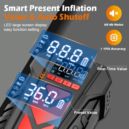 KOPUO 4000A Avviatore di Emergenza per Auto con Compressore d'Aria (9.0L Benzina/8.0L Diesel) 150PSI Avviatore di Batteria Auto Portatile, Jump Box Gonfiatore Pneumatici con Torcia LED, Display LCD, Custodia