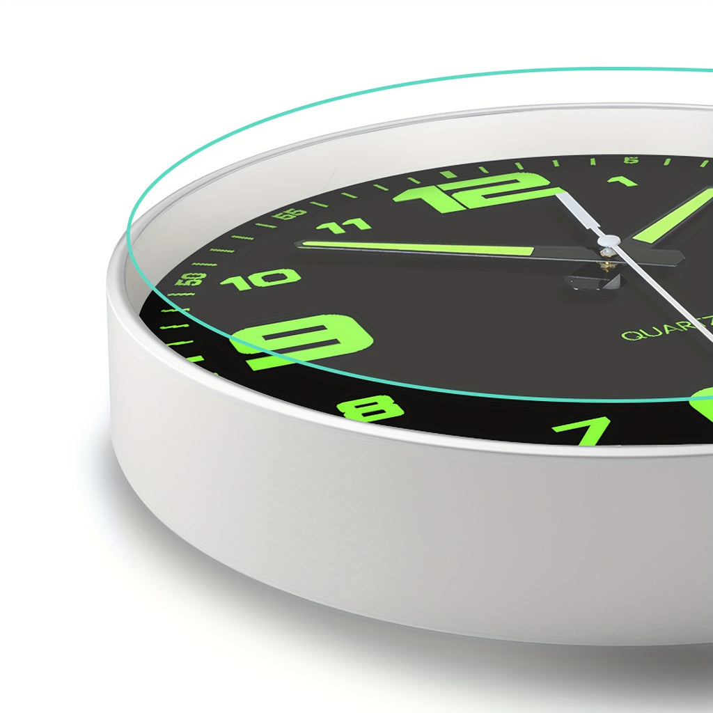 Orologio da parete silenzioso a 12 pollici con numeri che si illuminano al buio, numeri e lancette luminose che assorbono l'energia, 20,32-40,64 cm, in plastica senza ticchettio, a batteria, per soggiorno, camera da letto, ufficio, decorazioni da parete,