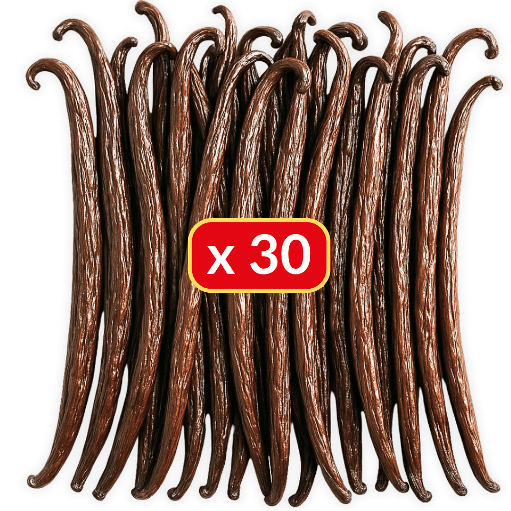 30 Baccelli di Vaniglia Premium • Qualità di Grado A • Baccelli Morbidi e Carnosi • Perfetti per Cucinare e Cuocere • Sacchetto Richiudibile - Freschezza Duratura • Selezione Prestige Sofia Vanilla