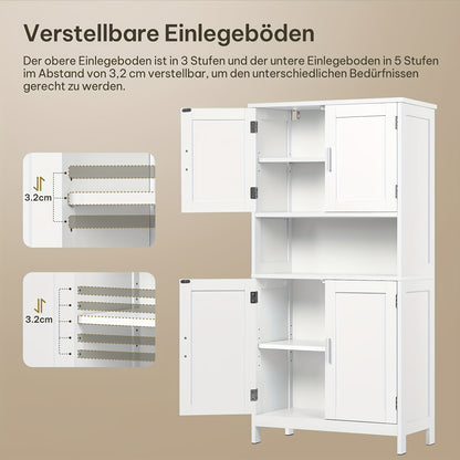 1 pz Mobiletto contenitore multifunzionale moderno e semplice, mobile per bagno, design a quattro ante + ripiano aperto, adatto per bagno/cucina/soggiorno/ufficio 60x120x30cm bianco, manufatto contenitore per la casa