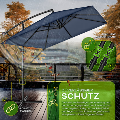 Tillvex® Parasole Rettangolare in Alluminio Ø 330 Cm + Copertura con Manovella | Schermo Angolare a Luce Rossa con Supporto & Parabrezza | Grande Parasole da Giardino in Alluminio Protezione UV | Schermo con Manovella Impermeabile Girevole a 360° per Terr