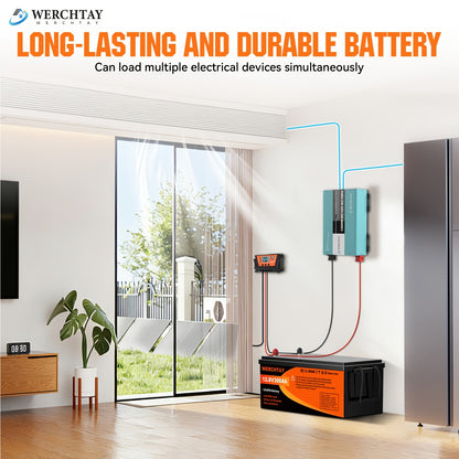 Batteria WERCHTAY 12.8V LiFePO4 300/200/100Ah, Dotata di Celle di Batteria di Grado A+, Oltre 25000 Cicli di Scarica Profonda, Protezione Intelligente BMS da Sovraccarica/Sottocarica, per Accumulo Energetico Domestico, Camper da Esterno, Applicazioni Sola