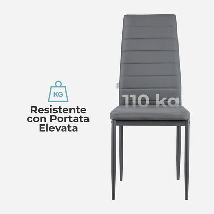 Baroni Home Set di 4 Sedie da Pranzo con Schienale Alto e Seduta Ergonomica con Cuciture Decorative, Sedie Eleganti Imbottite in Ecopelle o velluto con Struttura in Acciaio, 40X48X96 cm