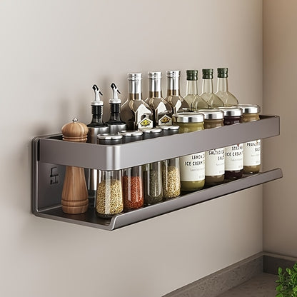 Porta spezie da muro di 40/60cm, set di 2 scaffali sospesi con ganci, salvaspazio, facile da installare, rack per conservazione condimenti, adatto per cucina e bagno (nero, bianco, grigio)
