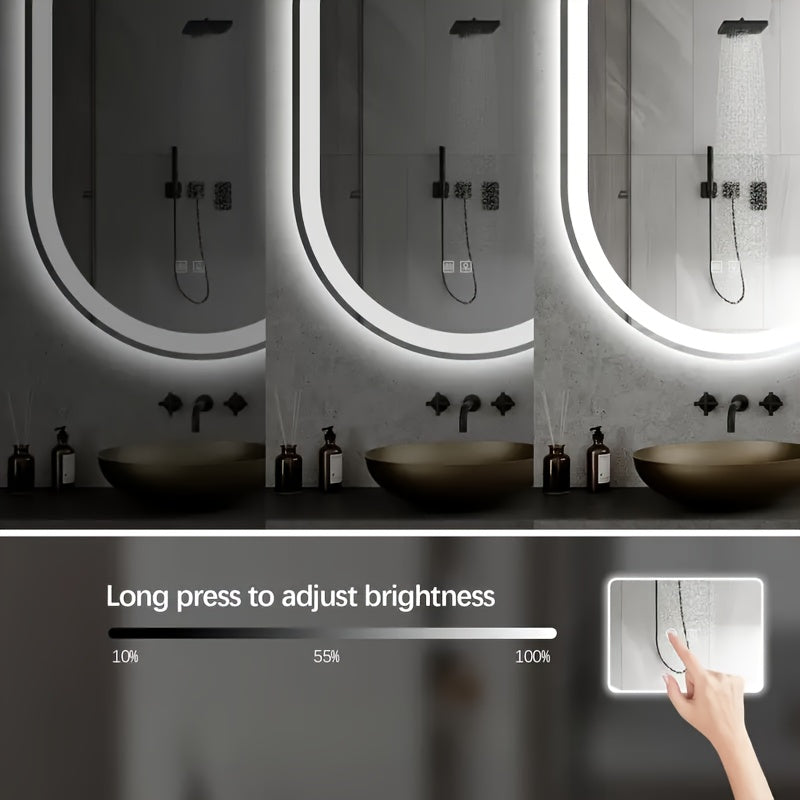 Specchio da bagno smart da 80 cm x 50 cm, specchio da bagno a parete con luci LED, luminosità regolabile, funzione demister, doppio controllo touch, set di mobili per il bagno