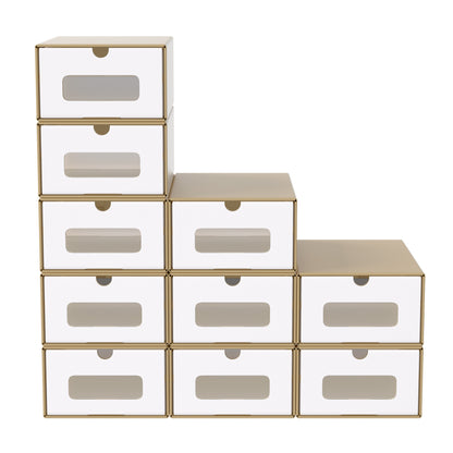 Scatole Rettangolari Impilabili con Cassetto Estraibile e Finestra Trasparente, Organizzatore in Carta Kraft per Scarpe, Abbigliamento e Accessori (10pz/20pz)