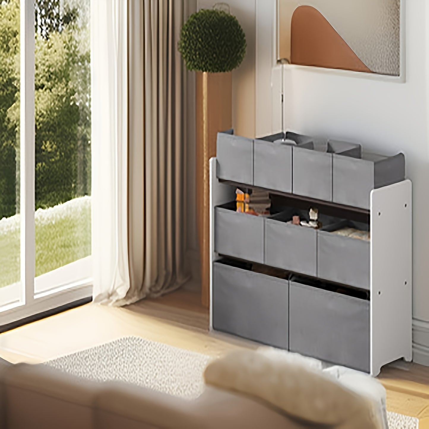 Armadio portaoggetti a 1 pezzo con cassetti, ripiano pratico, forniture per riporre, può essere usato come libreria, scaffale di stoccaggio, scaffale a tre livelli con più cassetti, scatola di stoccaggio in tessuto non tessuto, camera da letto, sala gioch