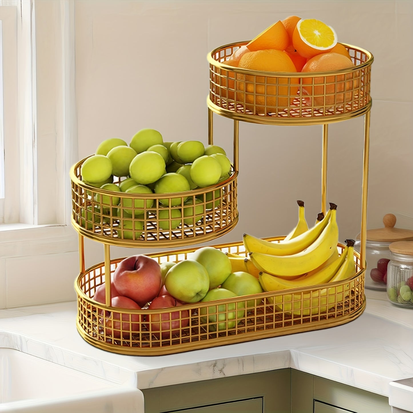 Cesto per frutta in metallo nero a tre strati di grande capacità - Organizzazione efficiente della cucina - Perfetto per frutta, verdura, pane, snack, la scelta migliore per Natale, ideale per il Ringraziamento
