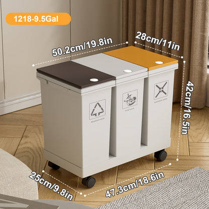 Cestino della spazzatura da cucina di grande capacità 60L/36L/24L con scomparti separati - Rotante, resistente agli odori, separazione rifiuti asciutti e bagnati, forma rettangolare, coperchi a pressione, facile da pulire, gestione rifiuti da cucina | Pla