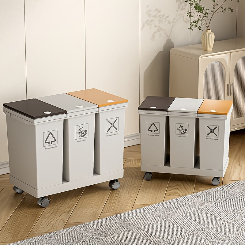 Cestino della spazzatura da cucina di grande capacità 60L/36L/24L con scomparti separati - Rotante, resistente agli odori, separazione rifiuti asciutti e bagnati, forma rettangolare, coperchi a pressione, facile da pulire, gestione rifiuti da cucina | Pla