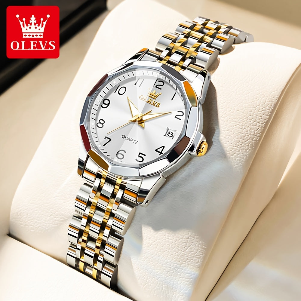 OLEVS Orologio da Donna Classico Moda Analogico Quarzo Donna Orologio Elegante Lusso Piccolo Quadrante Cinturino in Acciaio Inossidabile Luminoso con Calendario Data Orologi da Donna Regali Romantici per Lei Orologio da Donna Quadrante Blu/Bianco/Dorato