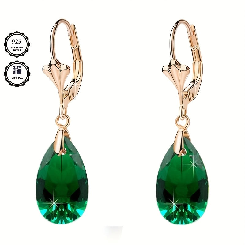 Magazzino Locale, Orecchini Pendenti da Donna in Argento Sterling 925 con Elegante Cristallo Artificiale Verde, Regalo Perfetto per San Valentino, Natale e Uso Quotidiano, Forniti con una Bellissima Scatola Regalo.