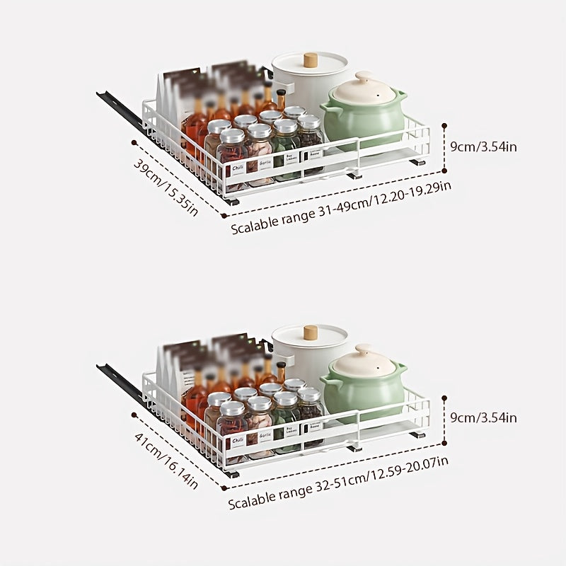 Organizzatore per pensili estraibile regolabile 2 pz/1 pz, cassetti estraibili con 3 guide di scorrimento, installazione facile, larghezza regolabile, adatto per lavelli, pensili, dispense, bagno, ideale per riporre in cucina, organizzazione cucina