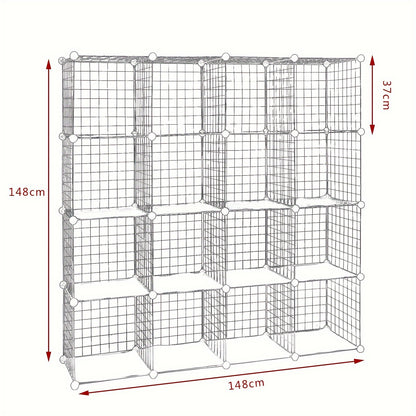 1 pezzo Scaffale Moderno, Scaffale, Design a Cubo con Ripiani Inseribili, Ripiani in Filo Regolabili Individualmente, 16 Scomparti, Realizzato in Filo Nero, Scaffale Autoportante