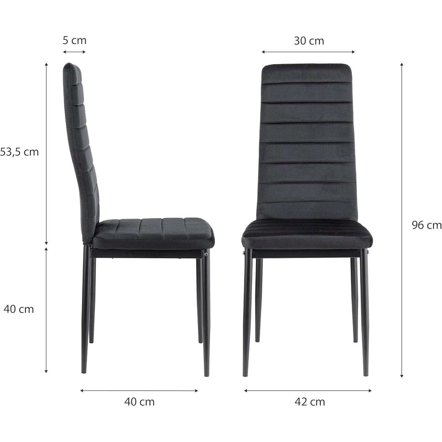 Baroni Home Set di 4 Sedie da Pranzo con Schienale Alto e Seduta Ergonomica con Cuciture Decorative, Sedie Eleganti Imbottite in Ecopelle o velluto con Struttura in Acciaio, 40X48X96 cm
