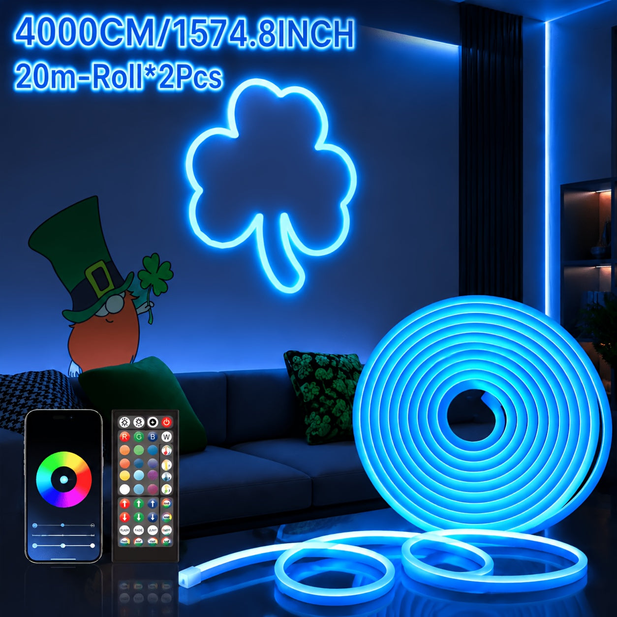 Luci a corda al neon LED 30/20/15/10/5m, controllo tramite app/telecomando, luce a corda LED flessibile, modalità multiple, luci al neon RGB