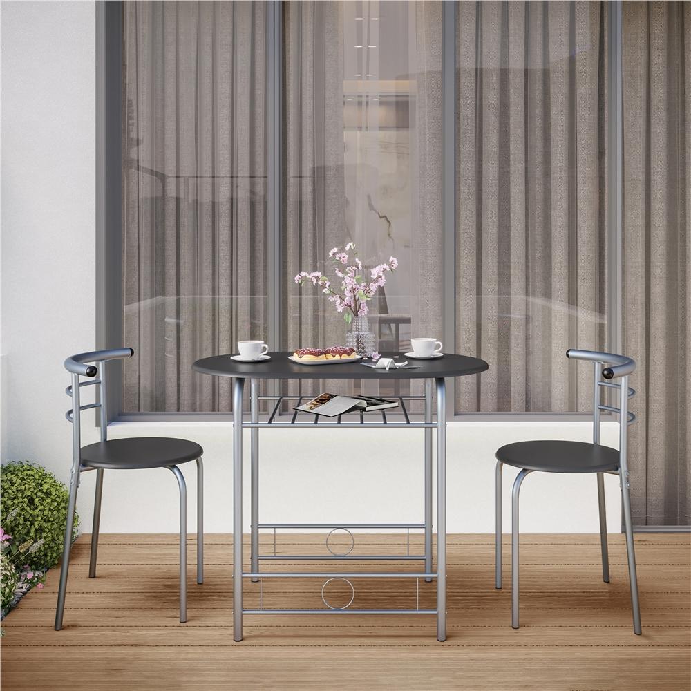 Costoffs Set Tavolo e 2 Sedie da Bar e Sala da Pranzo in Legno e Metallo per Cucina Balcone Piccoli Spazi Sedia Portata 136 kg