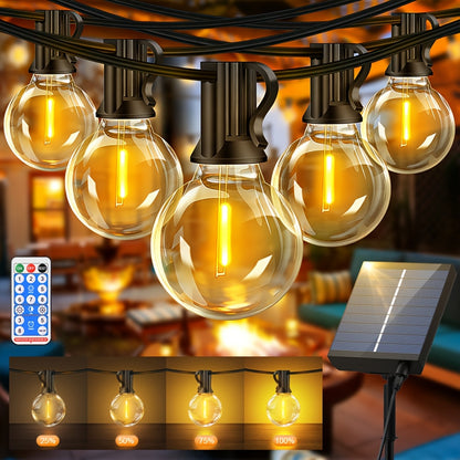 Catena Luminosa Solare LED G40 da Esterno, Opzionale 15.25/20.13/30.49 Metri, con Lampadine Infrangibili, IP44, 8 Modalità di Illuminazione e Funzione di Memoria, Adatta per Patio, Balcone, Terrazza, Giardino, Recinzione e Decorazioni Natalizie