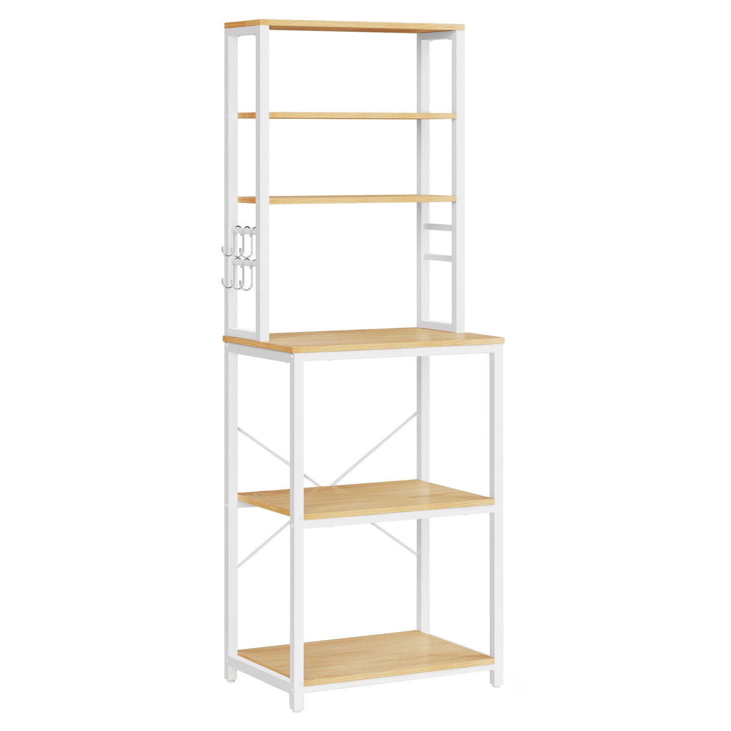 VASAGLE Scaffale Portaoggetti da Cucina, Stazione Caffè, Griglia da Forno, con 6 Ripiani e 6 Ganci, Adatto per Microonde, Struttura in Acciaio, Stile Industriale, Dimensioni 40 X 60 X 167 Cm