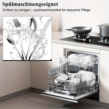 Set di posate in acciaio inossidabile da 48 pezzi per 12 persone | Elegante confezione regalo, posate premium, lucidate a specchio, lavabili in lavastoviglie, coltelli da bistecca, forchette e cucchiai ergonomici | per riunioni di famiglia, matrimoni, ina