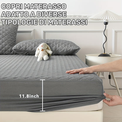 Questo è un set da 3 pezzi che include un proteggi materasso impermeabile ultra-morbido e una mezza federa (il nucleo del cuscino non è incluso). Presenta un design spesso e caldo in tinta unita, il che lo rende un'opzione perfetta per proteggere i matera