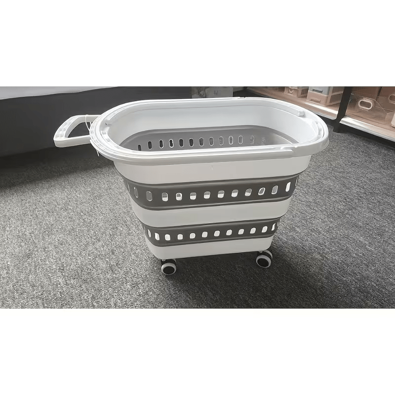 Cesto per il bucato retrattile e pieghevole con ruote - 45 litri - Bianco Grigio