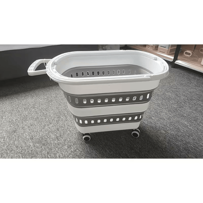 Cesto per il bucato retrattile e pieghevole con ruote - 45 litri - Bianco Grigio