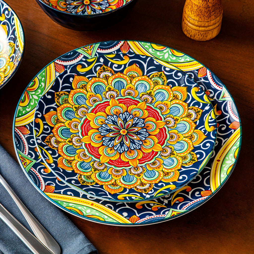 24 Pezzi Set da Tavola in Ceramica Stile Bohémien con Piatti Piani, Piattini e Ciotole per Pasta e Cereali, Servizio per 6 Persone
