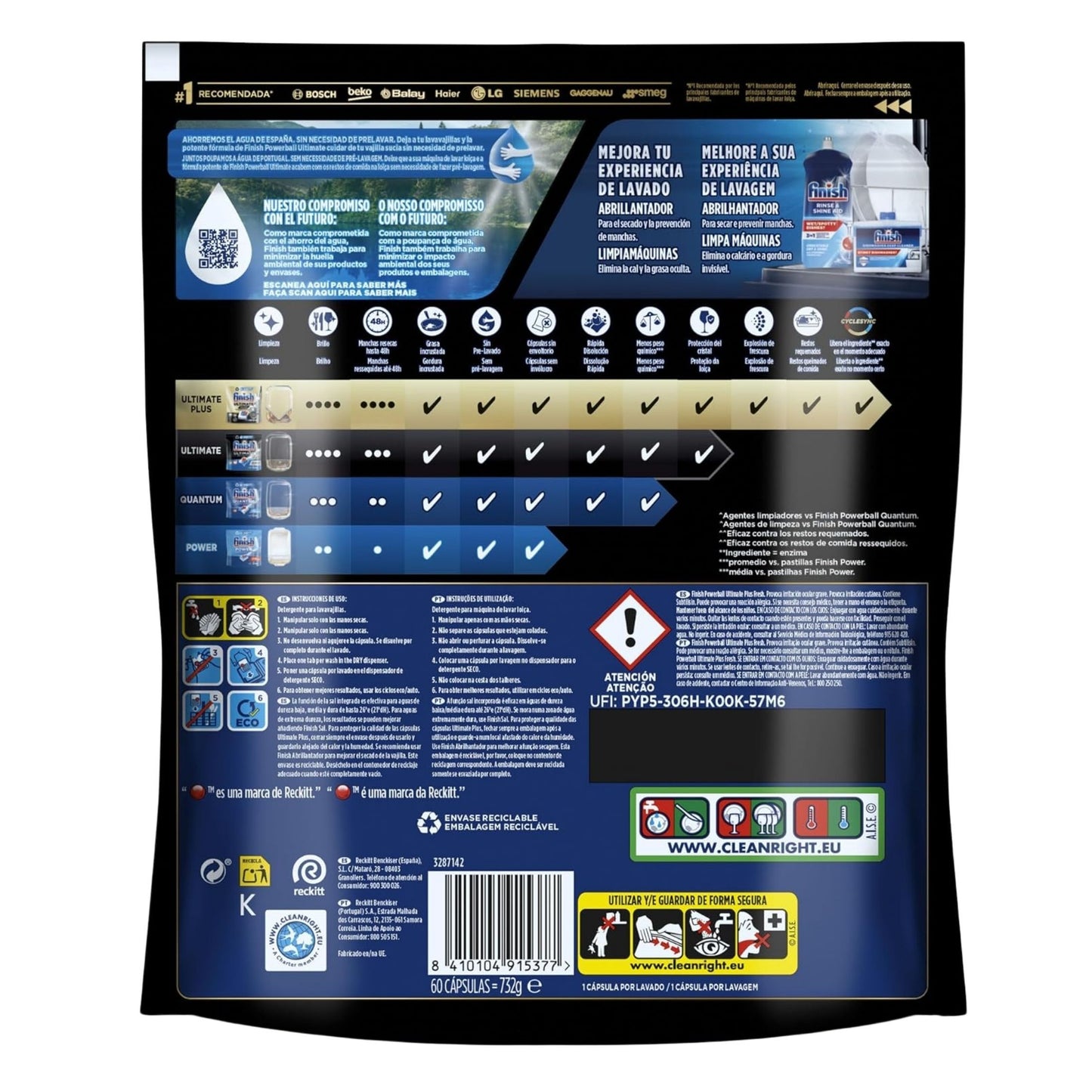 Finish Powerball Ultimate All in 1 - 60 Capsule per Lavastoviglie (732G) - Brillantezza e Pulizia Intensiva