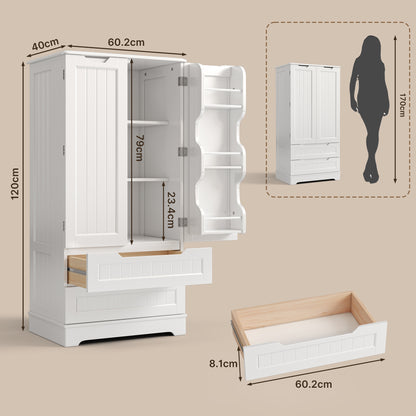 Credenza pensile per cucina - Mobiletto a pavimento con 2 cassetti e 2 ante - 60x40x120cm - Armadi da cucina bianchi