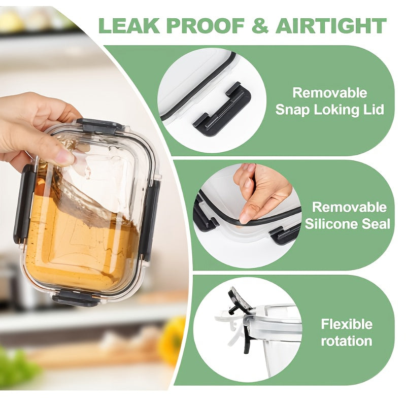 Set di 12 Contenitori in Vetro con Coperchi - Contenitori per Alimenti, Scatole per Preparazione Pasti, Adatti al Microonde, Porta Pranzo, Ciotole per Conservare Alimenti Freschi in Frigorifero, 12 Contenitori e 12 Coperchi